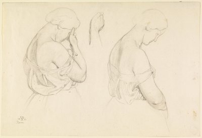 Two Female Figures in Half-Length and a Study of a Hand by Friedrich Preller the Elder